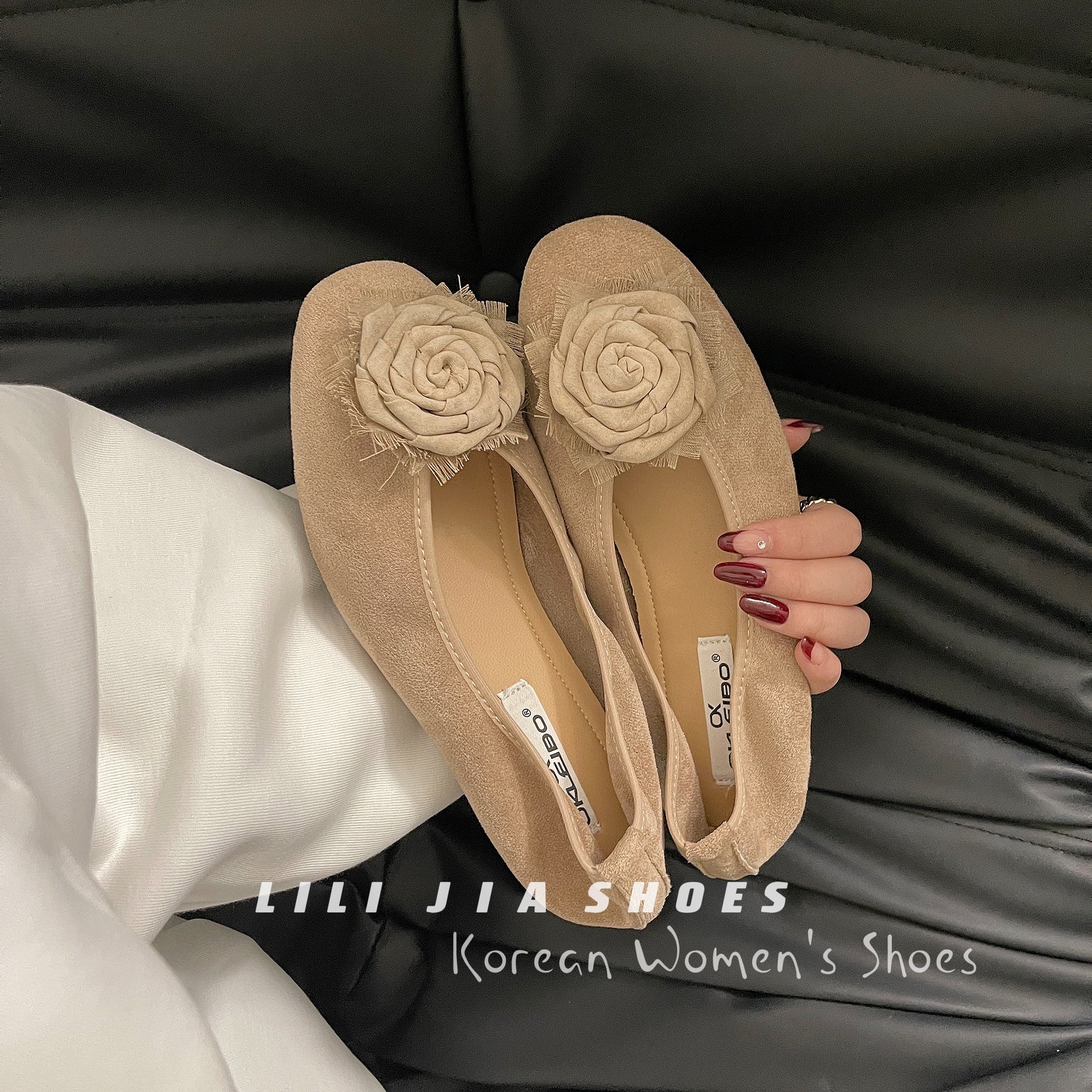 Damen Ballerinas mit zierlicher Blumenapplikation und weichem Veloursleder Heidi Mode - Image 2