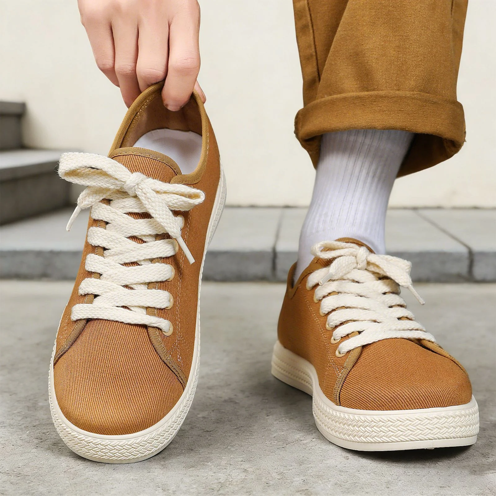 Damen Baumwoll-Sneaker mit natürlichem Obermaterial und rutschfester Sohle Heidi Mode - Image 2