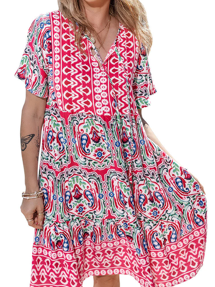 Damen Baumwollkleid mit Boho-Inspiriertem Muster Heidi-Mode - Image 6