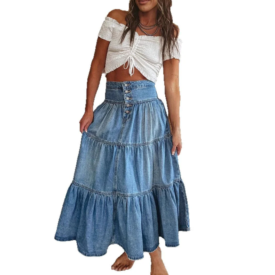 Damen Baumwollrock mit Voluminösem Stufen-Design und Modischem Knopfdetail Heidi-Mode - Image 5