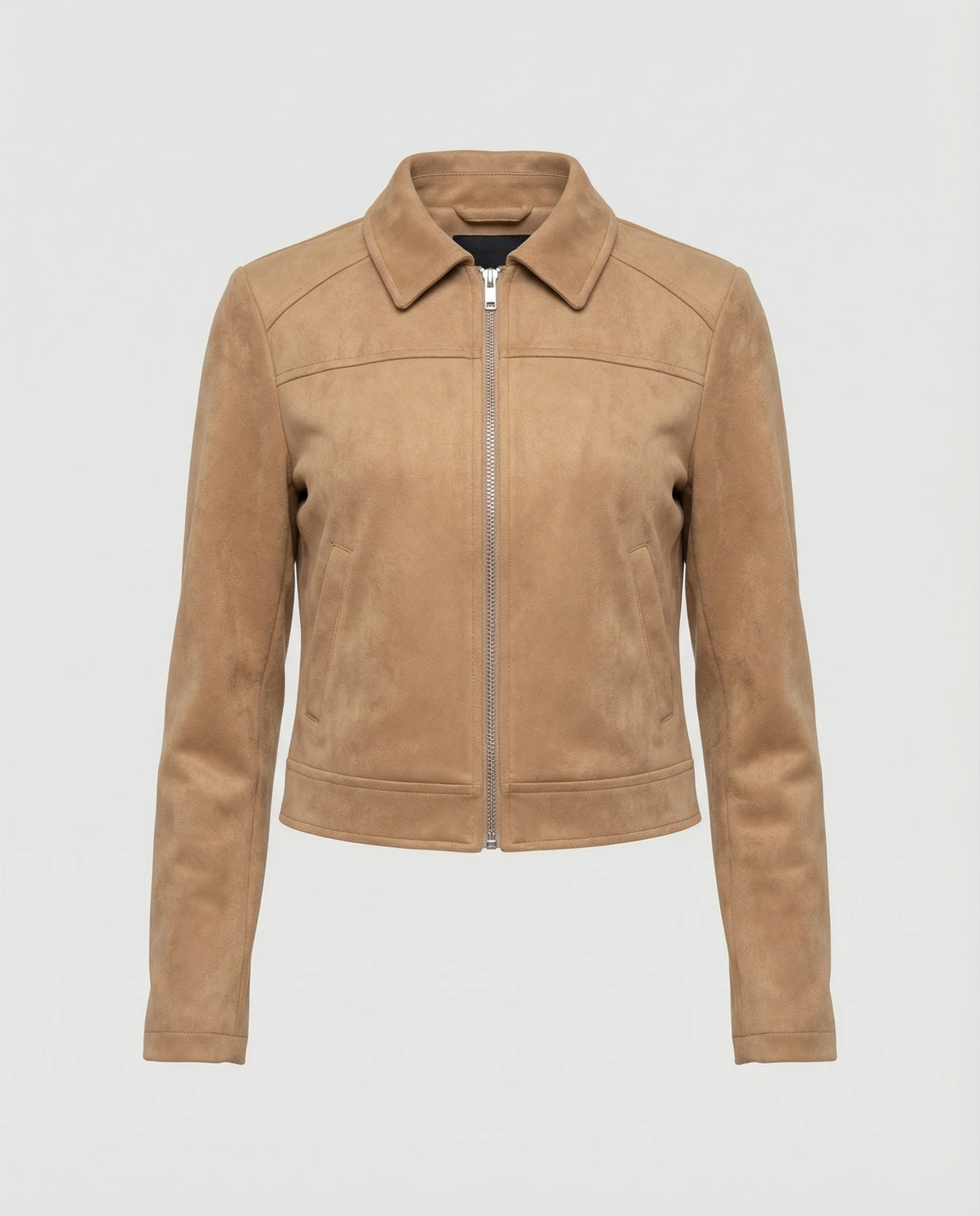 Damen Bekleidungsgeschäft kurz geschnittene Reißverschlussjacke mit Hemdkragen und taillierter Silhouette aus Wildlederimitat Heidi-Mode - Image 5