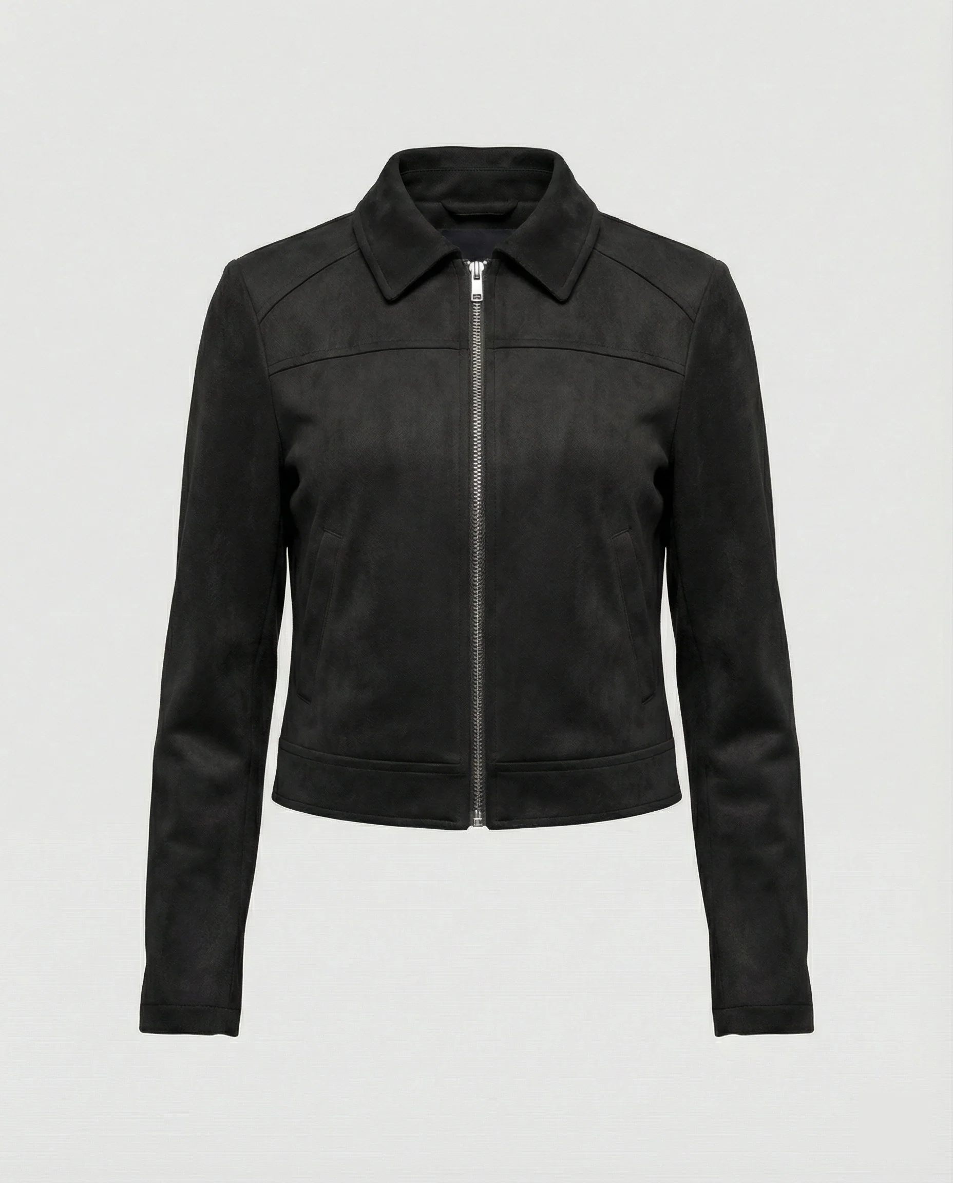 Damen Bekleidungsgeschäft kurz geschnittene Reißverschlussjacke mit Hemdkragen und taillierter Silhouette aus Wildlederimitat Heidi-Mode - Image 7