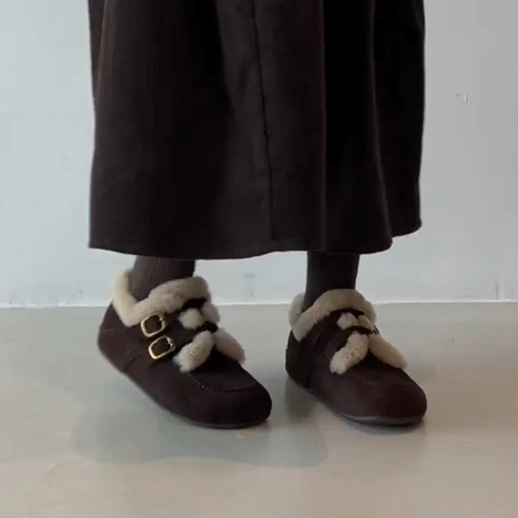 Damen Bequeme Hausschuhe mit dekorativem Kunstfell und elegantem Schnallenverschluss Heidi Mode - Image 2