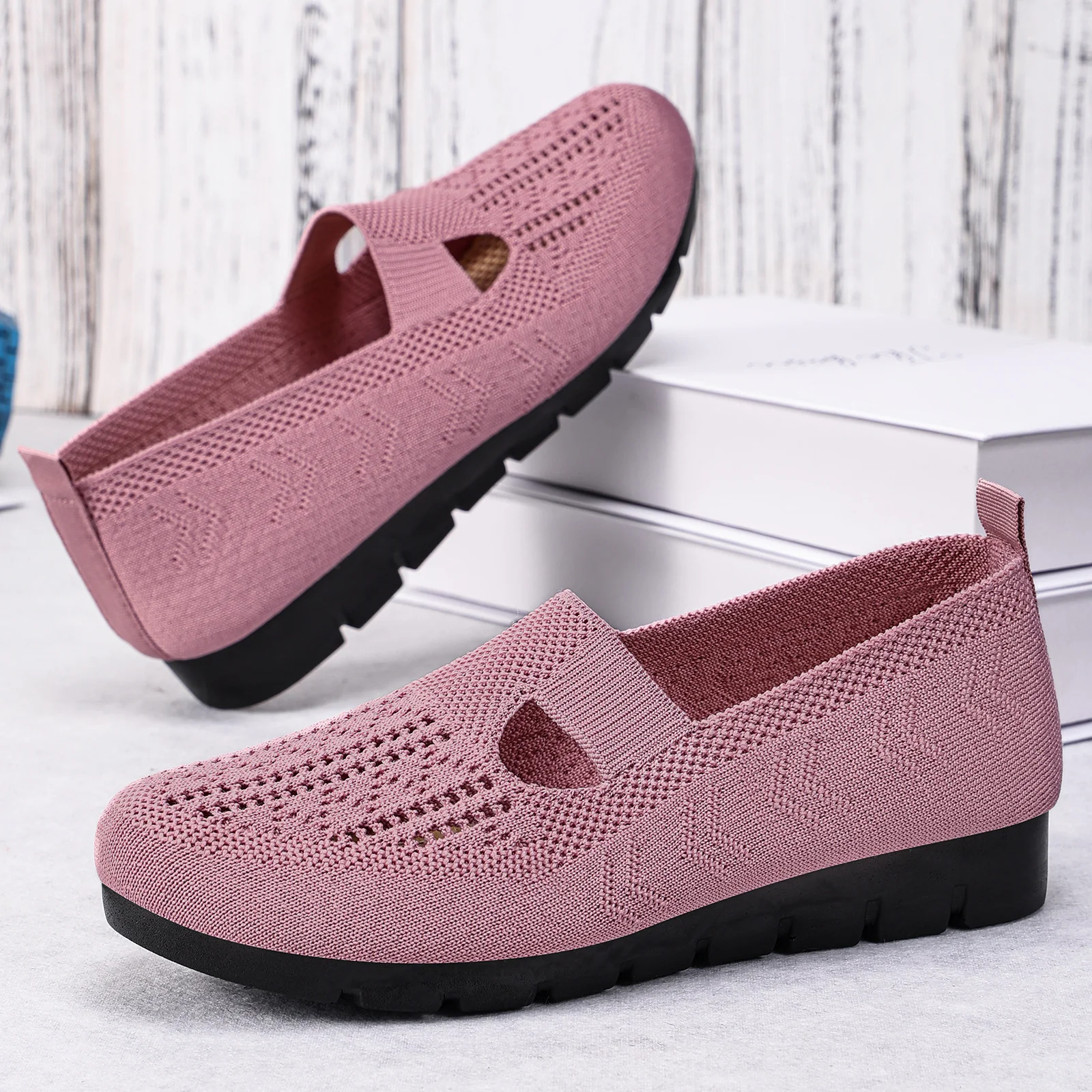 Damen Bequeme Slip-On Freizeitschuhe mit atmungsaktivem Strickdesign Heidi Mode