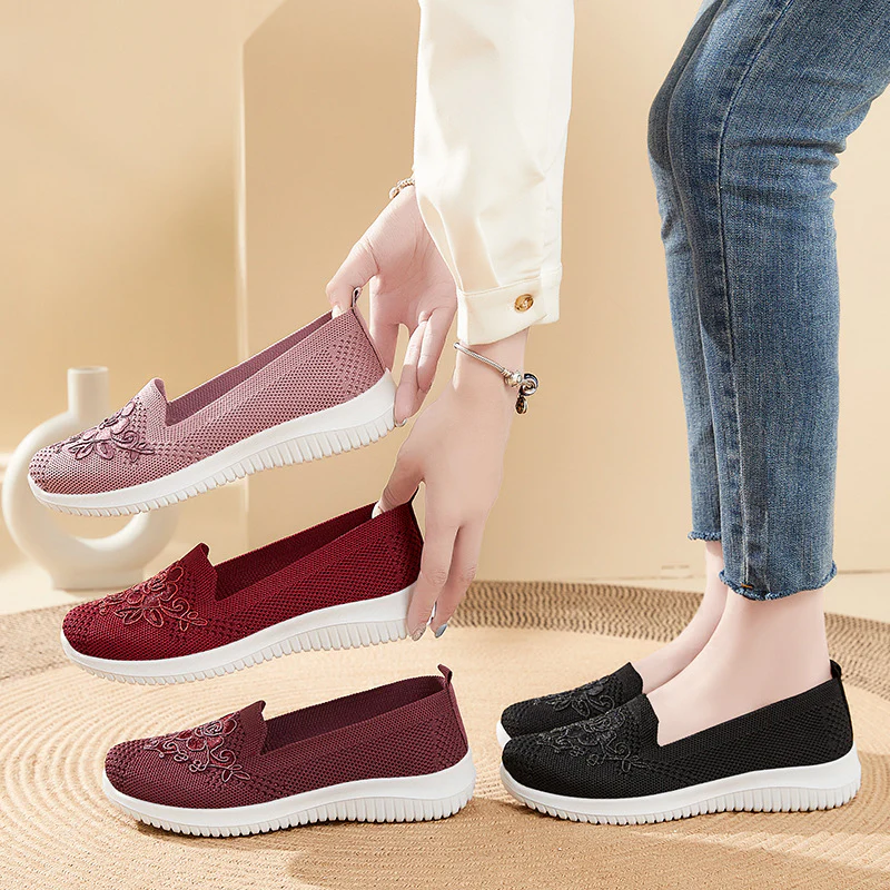 Damen Bequeme Slip-On Sneakers mit floralen Stickereien Heidi Mode - Image 3