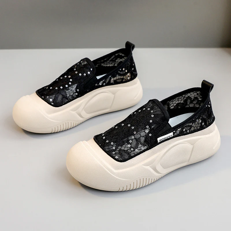 Damen bequeme Slip-On Sneakers mit luftiger Spitze und elastischem Riemen Heidi Mode - Image 6