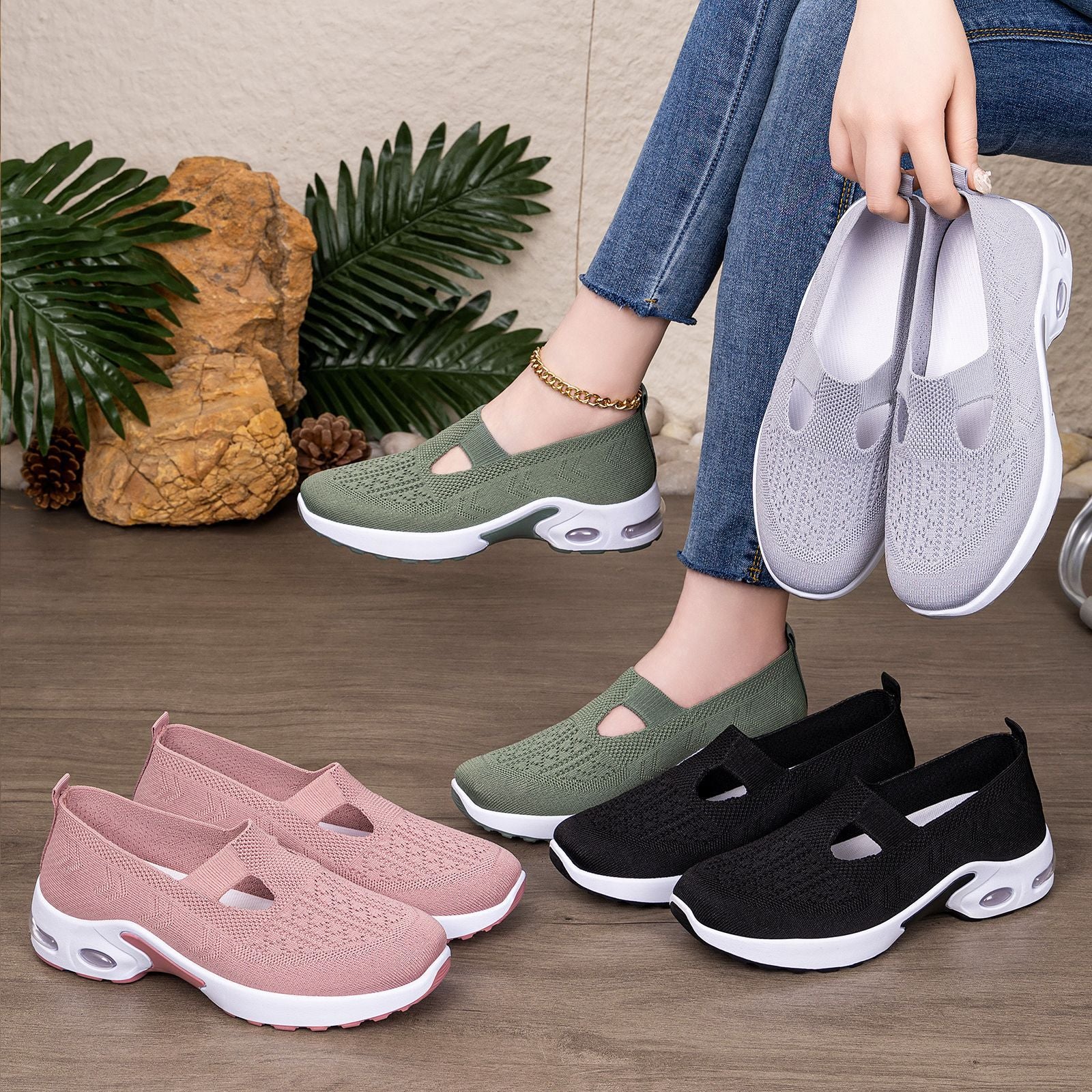 Damen Bequeme Slip-On Sportschuhe mit atmungsaktivem Strickdesign Heidi Mode - Image 4