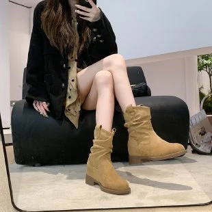 Damen Bequeme Stiefeletten mit weichem Veloursleder und modischem Falten-Design Heidi Mode - Image 3