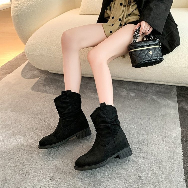 Damen Bequeme Stiefeletten mit weichem Veloursleder und modischem Falten-Design Heidi Mode - Image 4