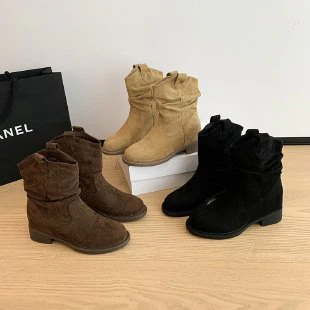 Damen Bequeme Stiefeletten mit weichem Veloursleder und modischem Falten-Design Heidi Mode - Image 5