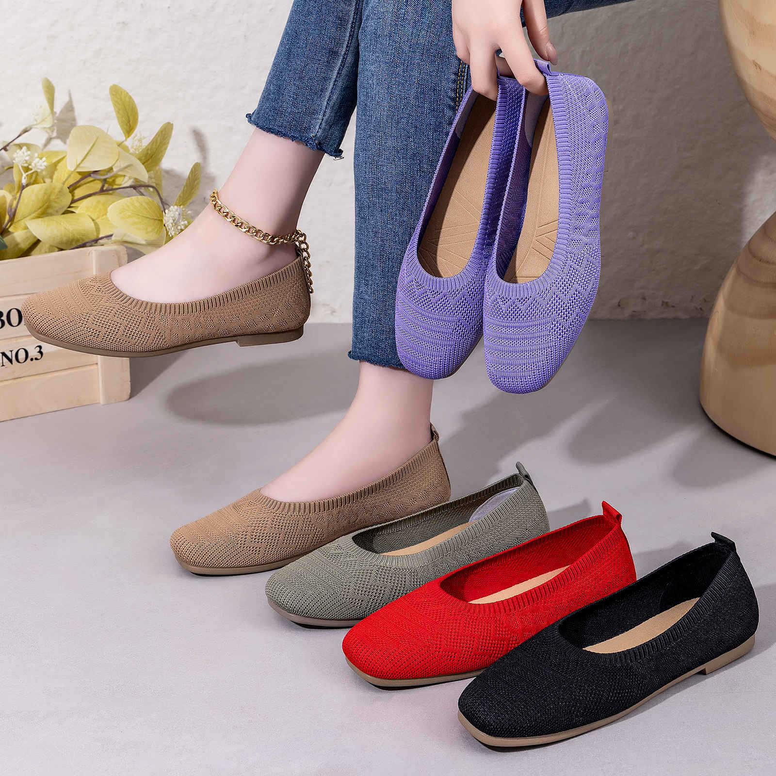 Damen Bequeme Strick-Ballerinas Heidi Mode - Image 4