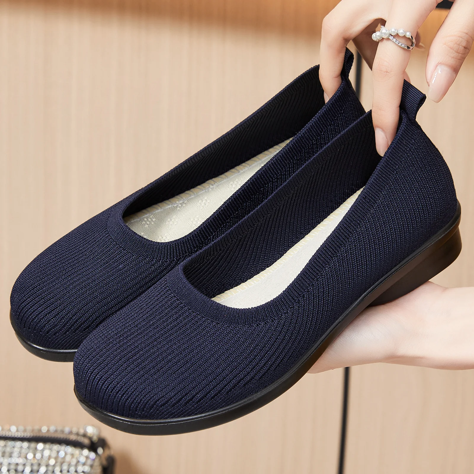 Damen Bequeme Strick-Ballerinas mit elastischem Einstieg Heidi Mode - Image 3