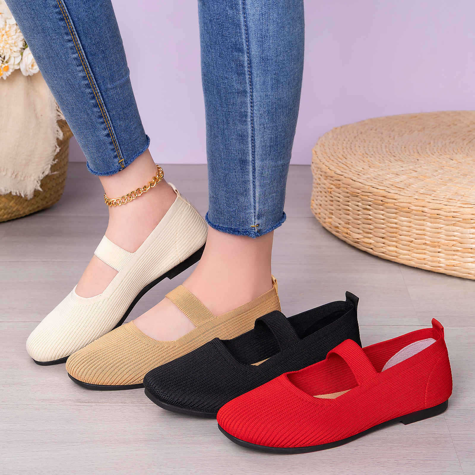 Damen Bequeme Strick-Ballerinas mit elastischem Riemen Heidi Mode - Image 4