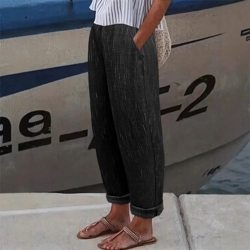 Damen Bequeme und Luftige Leinenhose mit Seitlichen Taschen Heidi-Mode - Image 2
