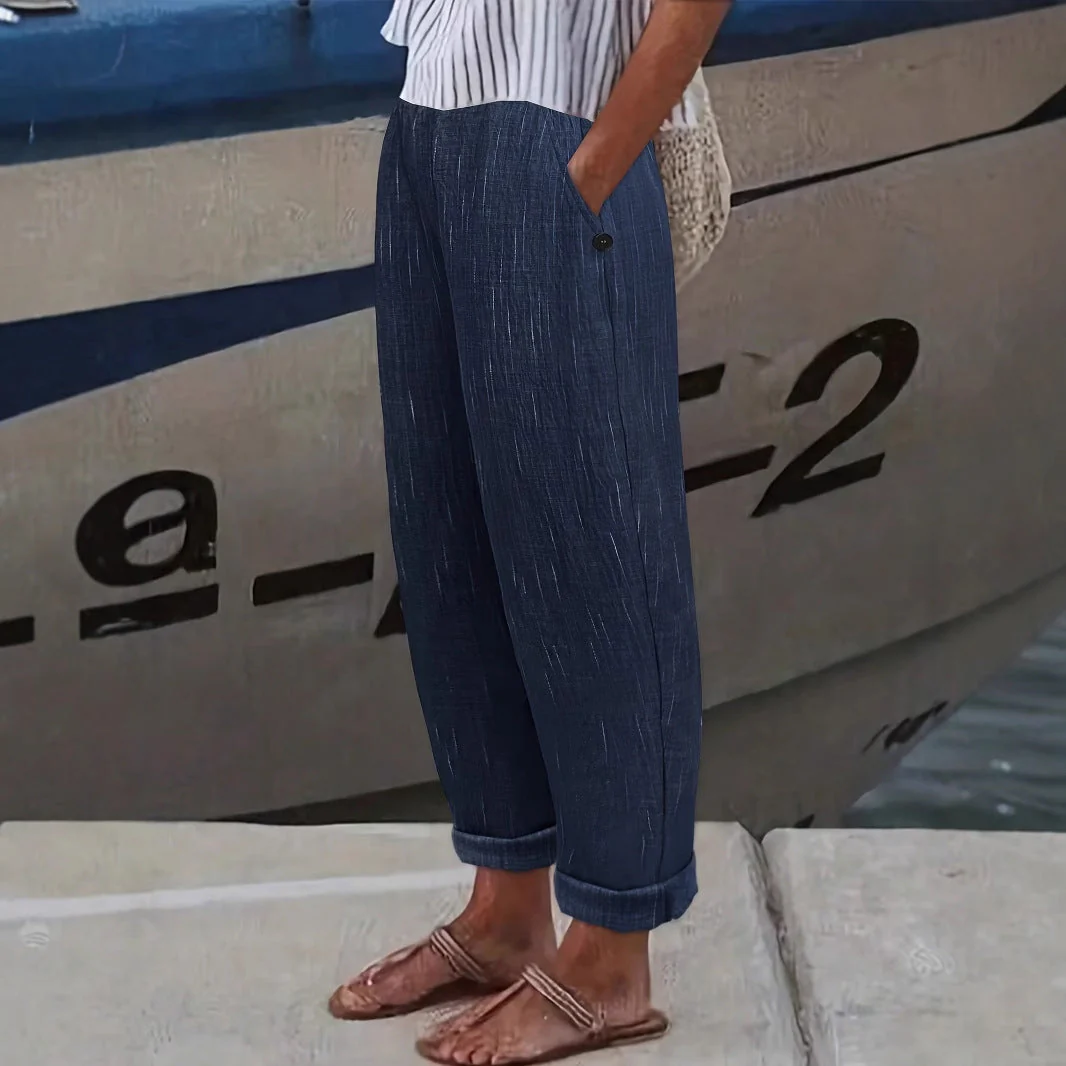 Damen Bequeme und Luftige Leinenhose mit Seitlichen Taschen Heidi-Mode - Image 3