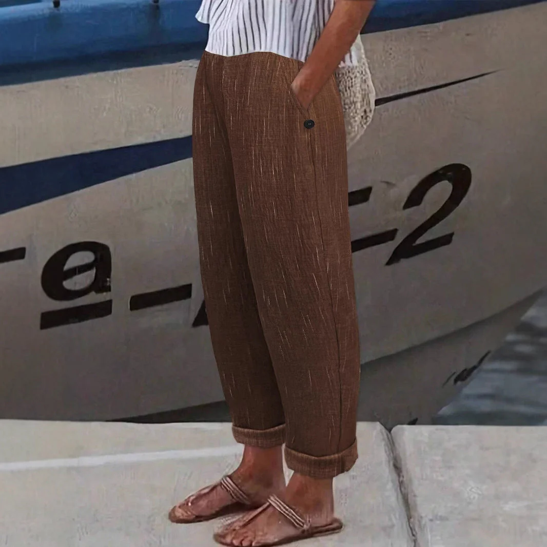 Damen Bequeme und Luftige Leinenhose mit Seitlichen Taschen Heidi-Mode - Image 4