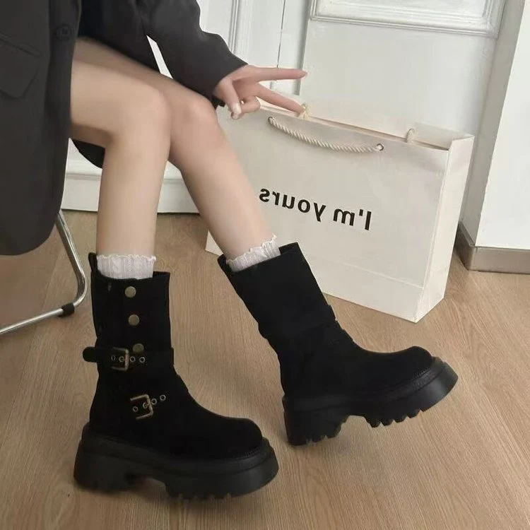 Damen Bequeme und modische Chunky Stiefeletten mit Schnalle und Profilsohle Heidi Mode - Image 7