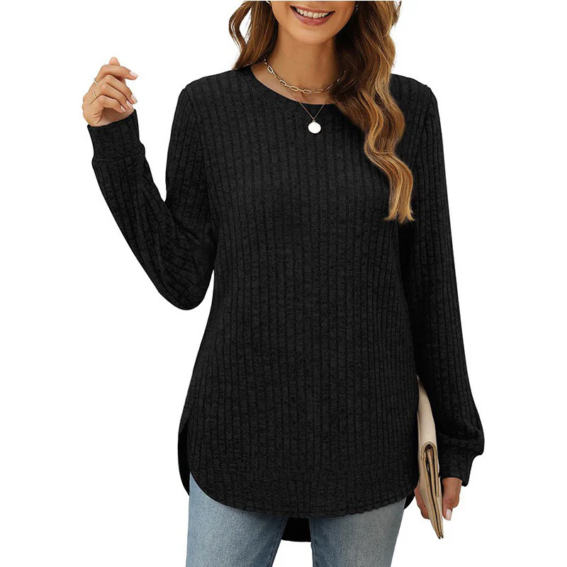 Damen Bequemer Ripp-Pullover mit seitlichen Schlitzen und Rundhals Heidi-Mode - Image 4