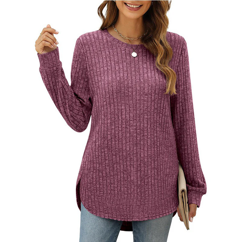 Damen Bequemer Ripp-Pullover mit seitlichen Schlitzen und Rundhals Heidi-Mode - Image 6