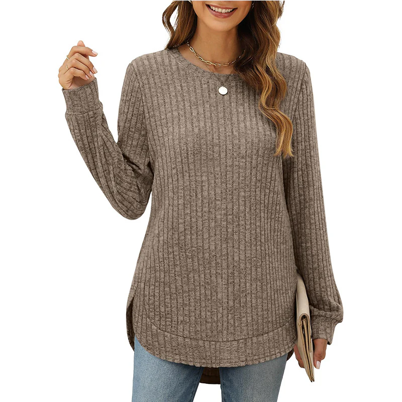 Damen Bequemer Ripp-Pullover mit seitlichen Schlitzen und Rundhals Heidi-Mode - Image 7