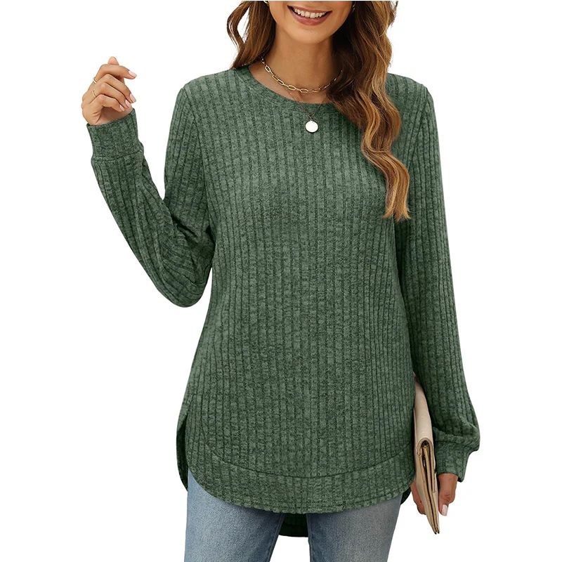Damen Bequemer Ripp-Pullover mit seitlichen Schlitzen und Rundhals Heidi-Mode - Image 8