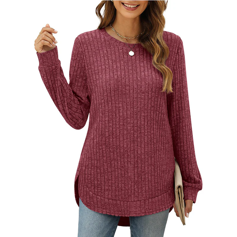 Damen Bequemer Ripp-Pullover mit seitlichen Schlitzen und Rundhals Heidi-Mode - Image 9
