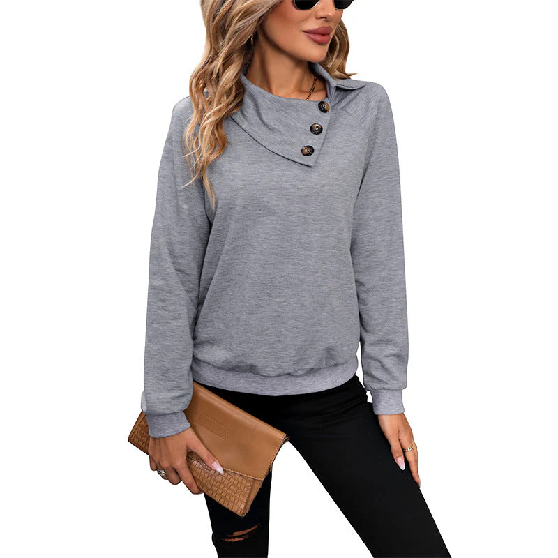 Damen Bequemer Sweatshirt mit Modischem Kragen und Knopfdetail Heidi-Mode - Image 4