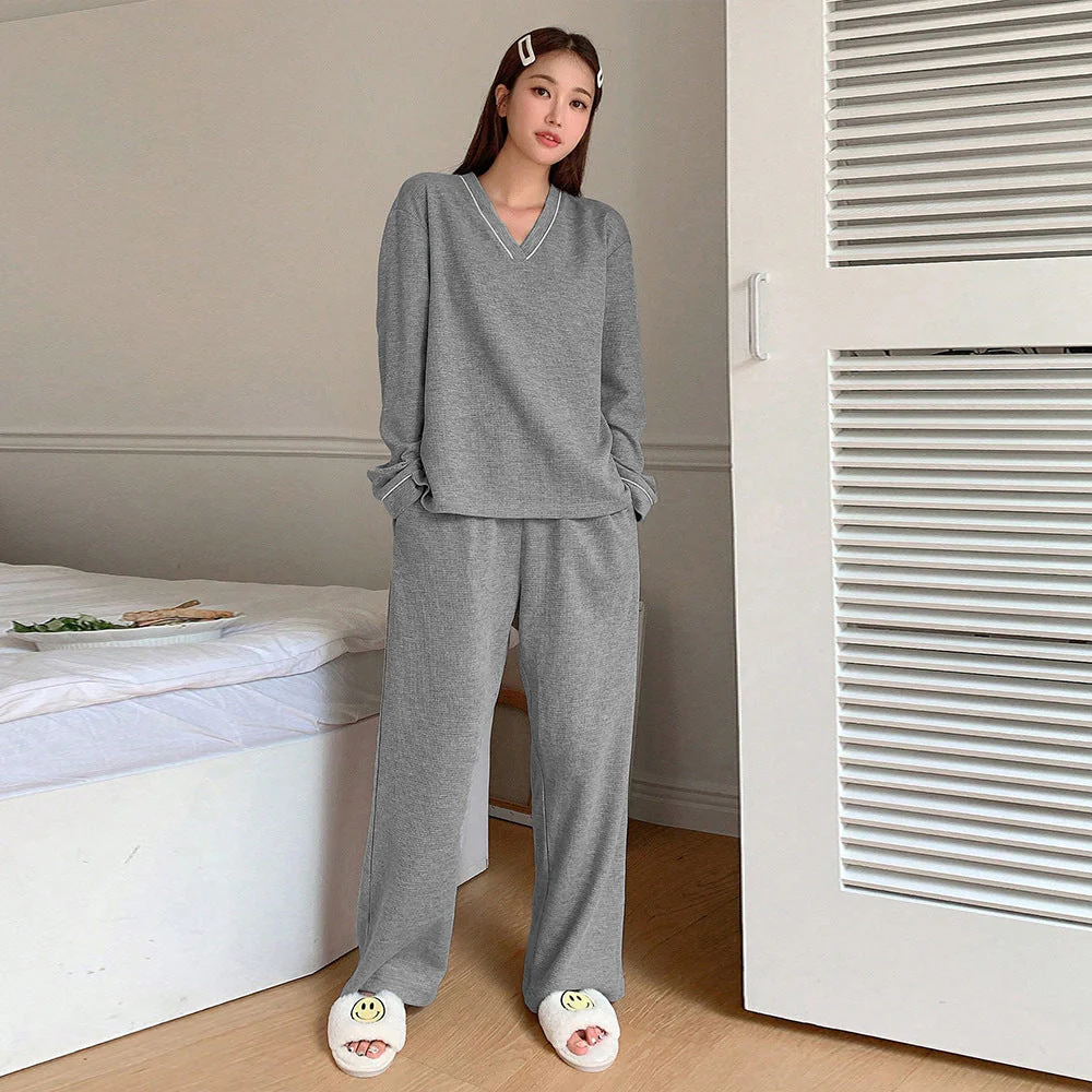 Damen Bequemes Lounge-Set Aus Weichem Material mit V-Ausschnitt und Elastischen Bündchen Heidi-Mode - Image 3