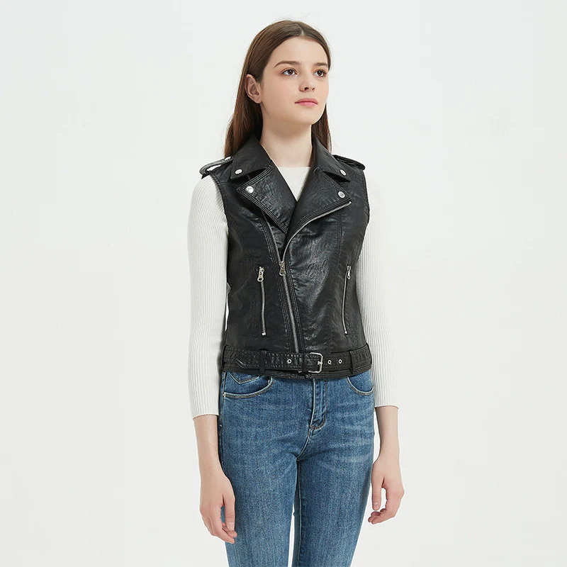 Damen Biker-Lederweste mit asymmetrischem Reißverschluss - Image 4
