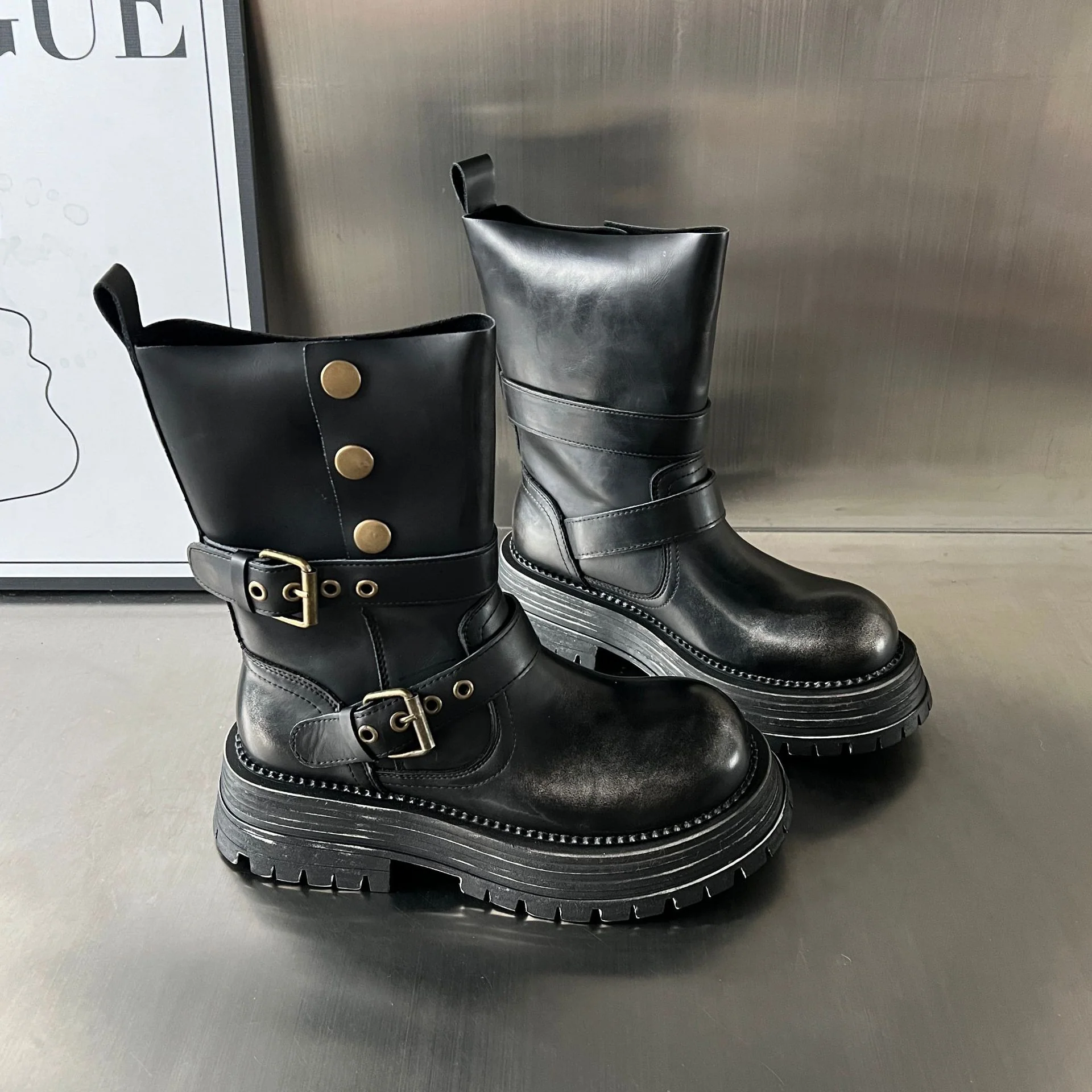 Damen Biker-Stiefel mit modischer Schnallenverarbeitung und robustem Profil Heidi Mode - Image 4