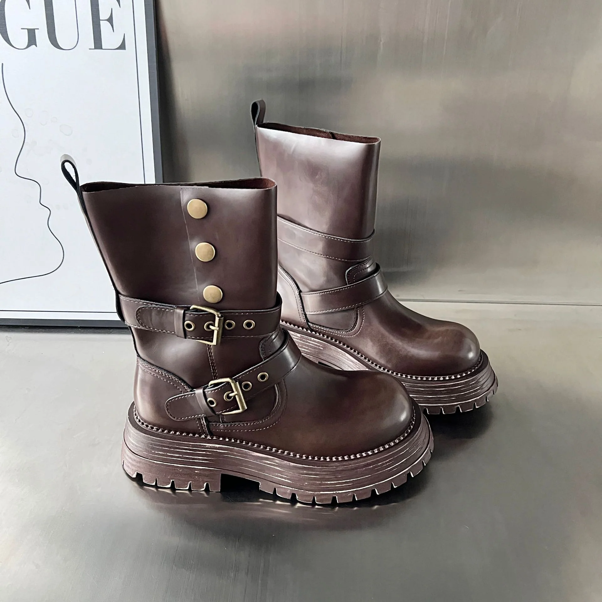 Damen Biker-Stiefel mit modischer Schnallenverarbeitung und robustem Profil Heidi Mode - Image 5