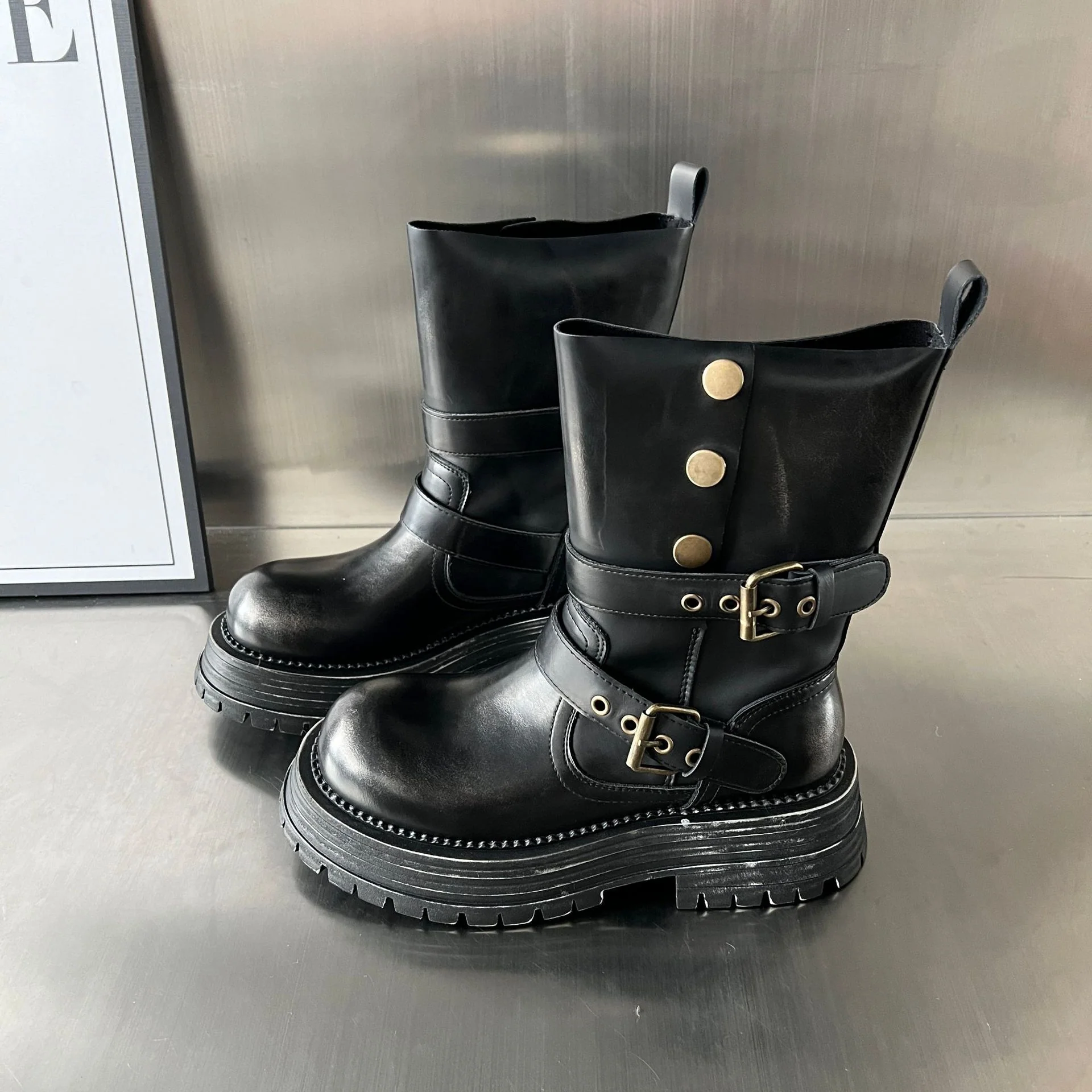 Damen Biker-Stiefel mit modischer Schnallenverarbeitung und robustem Profil Heidi Mode - Image 6