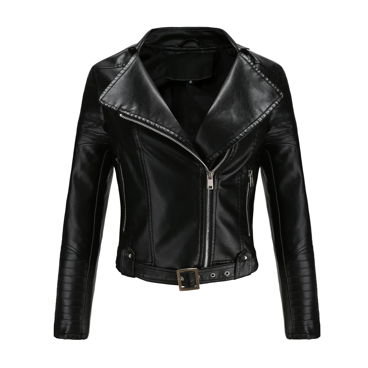 Übergangsjacke Damen schwarz im Biker-Design tailliert - Image 2