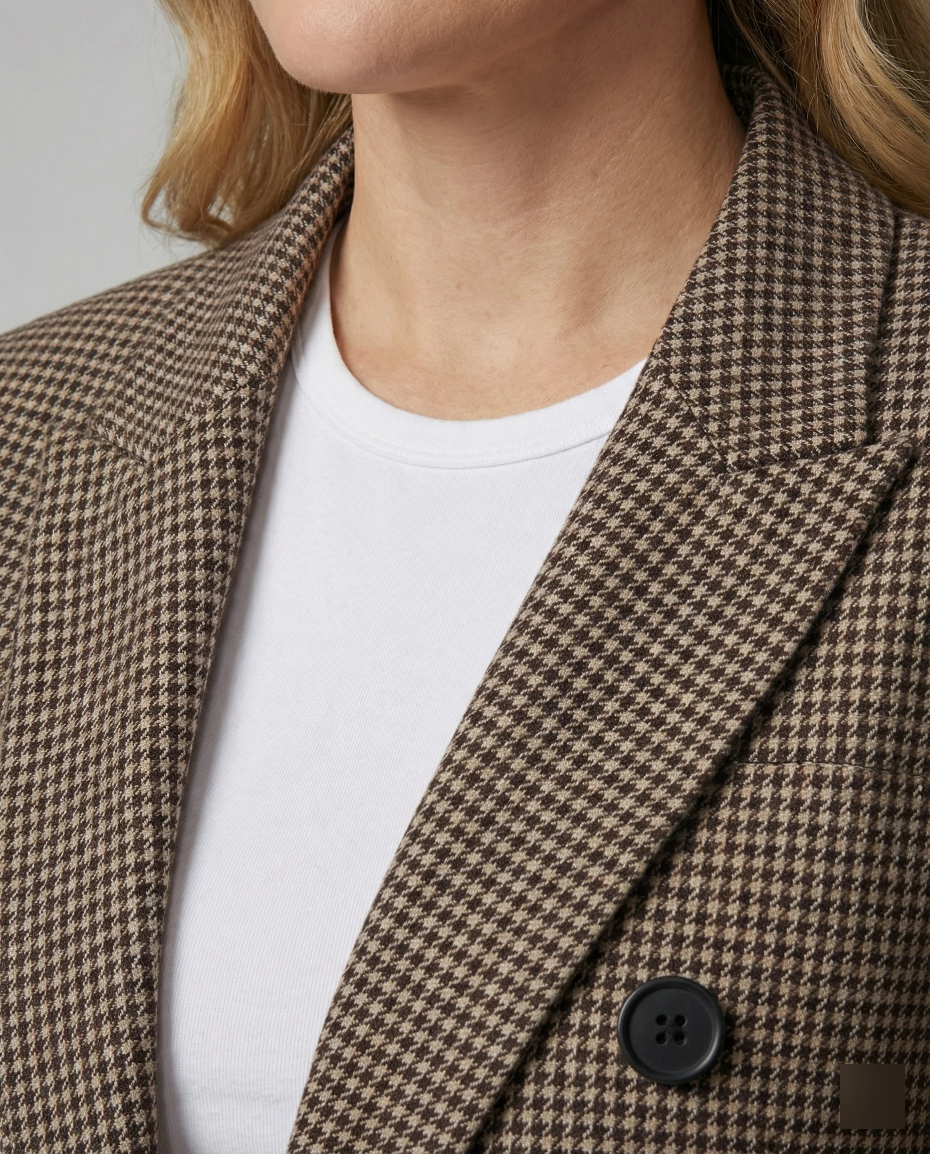 Damen Blazer Kariert Zweireihig Locker Geschnitten Braun - Image 2