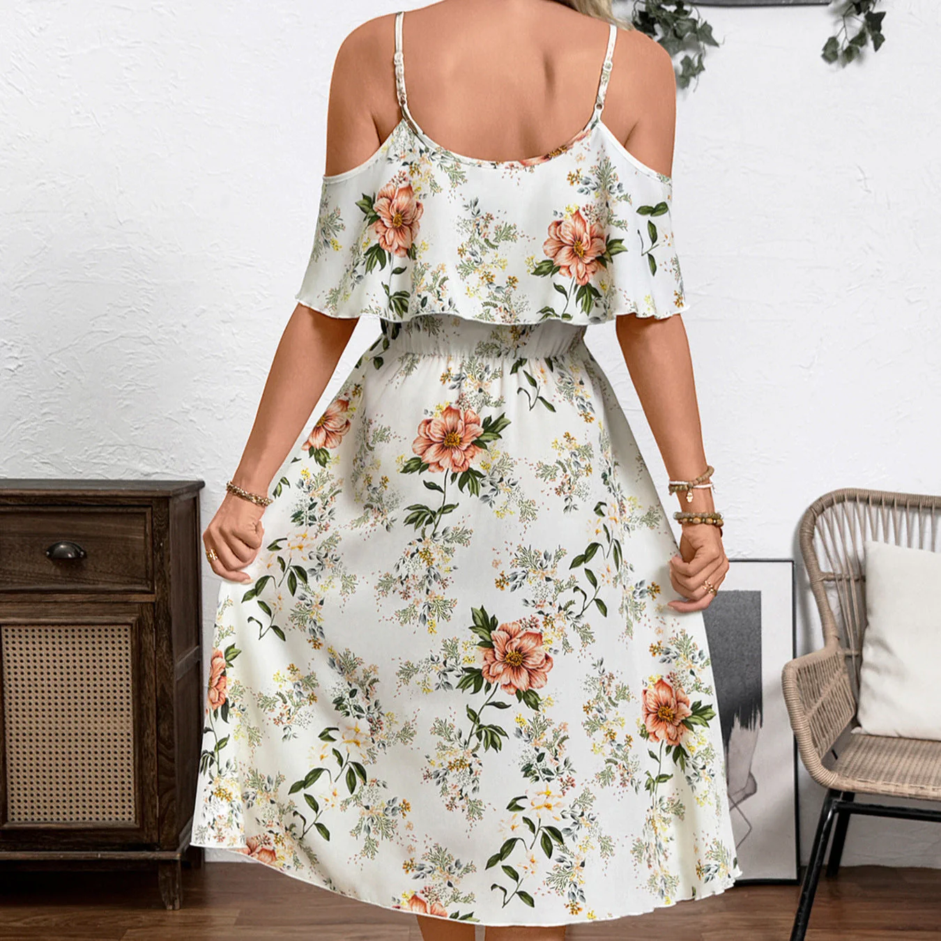 Damen Blume Dekolleté Kleid mit Schwingendem Saum und Lockerem Schnitt Heidi-Mode - Image 2