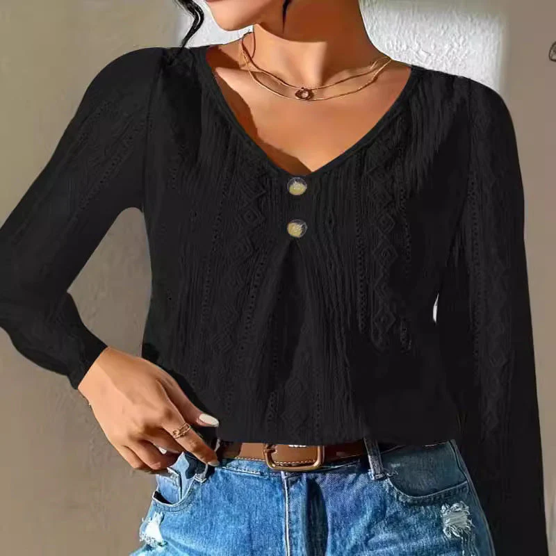 Damen Bluse mit Dekorativen Knöpfen und Strukturiertem Gewebe Heidi-Mode - Image 3