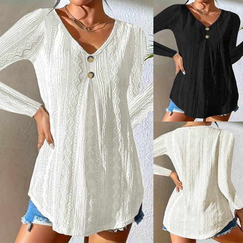 Damen Bluse mit Dekorativen Knöpfen und Strukturiertem Gewebe Heidi-Mode - Image 5