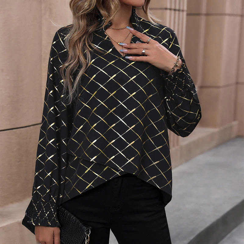 Damen Bluse mit Elegantem Rautenmuster und Puffärmel Heidi-Mode - Image 4