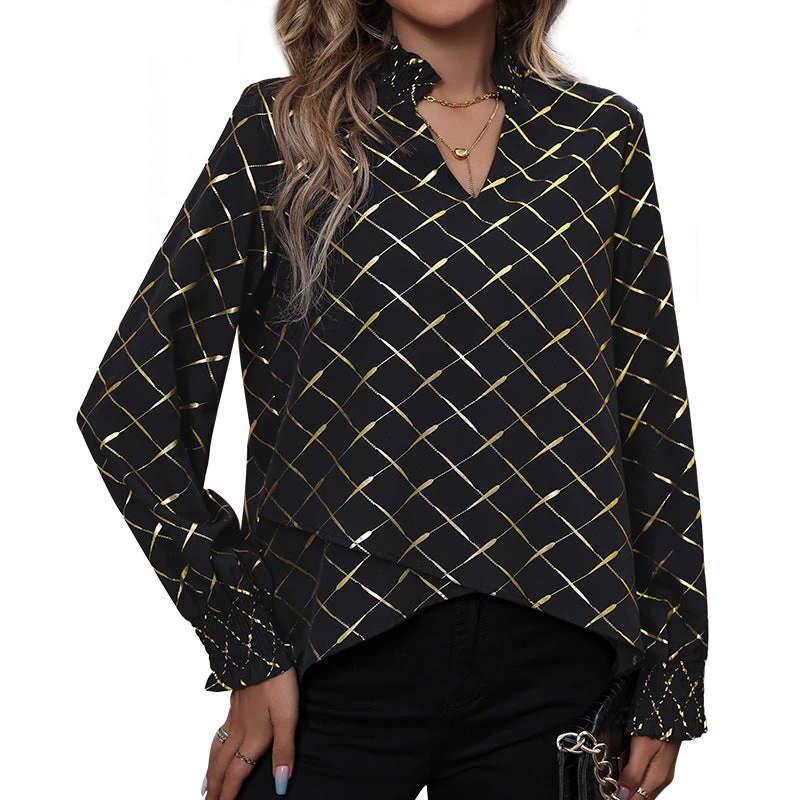 Damen Bluse mit Elegantem Rautenmuster und Puffärmel Heidi-Mode - Image 5