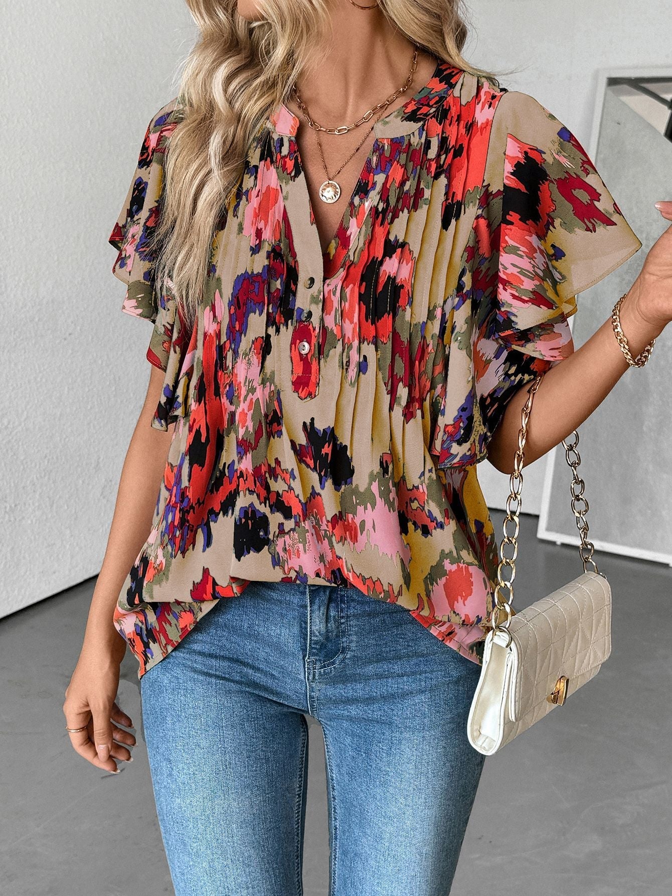 Damen Bluse mit Eleganten Rüschendetails und Verspieltem Print Heidi-Mode - Image 10