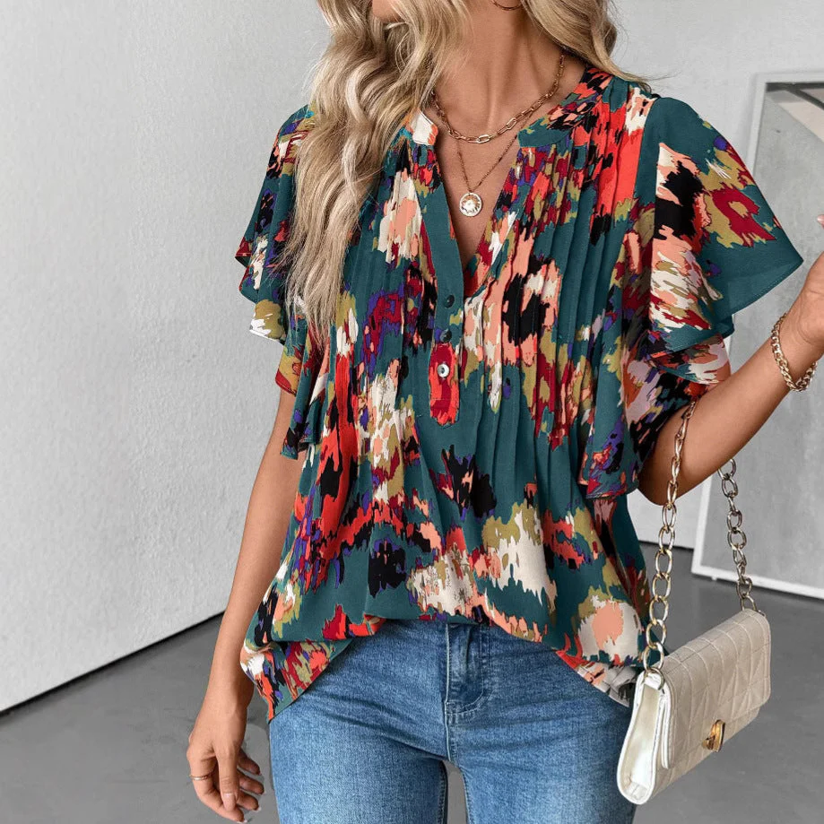 Damen Bluse mit Eleganten Rüschendetails und Verspieltem Print Heidi-Mode - Image 4