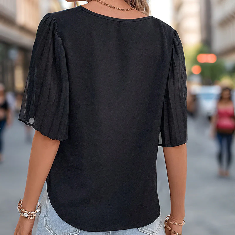 Damen Bluse mit Eleganten Schulterfreien Puffärmeln und V-Ausschnitt Heidi-Mode - Image 5