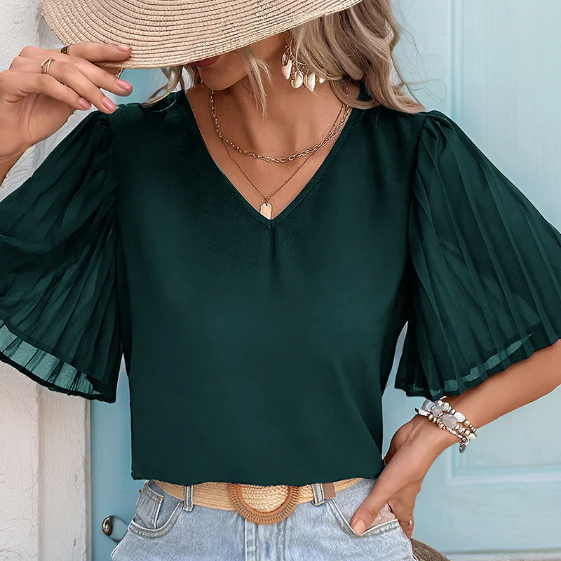 Damen Bluse mit Eleganten Schulterfreien Puffärmeln und V-Ausschnitt Heidi-Mode - Image 6