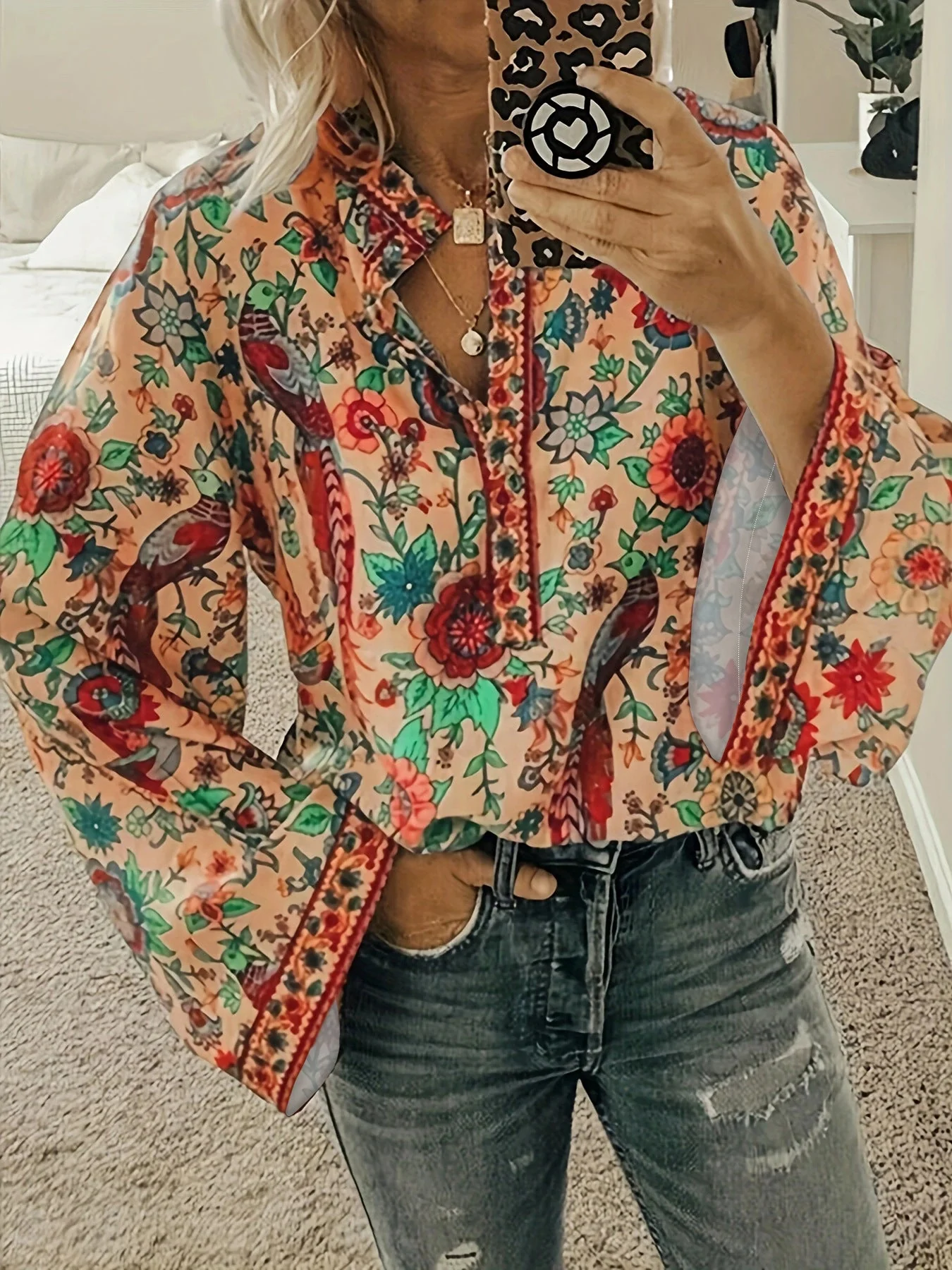 Damen Bluse mit Floralem Muster und Weitem Ärmel Heidi-Mode - Image 6