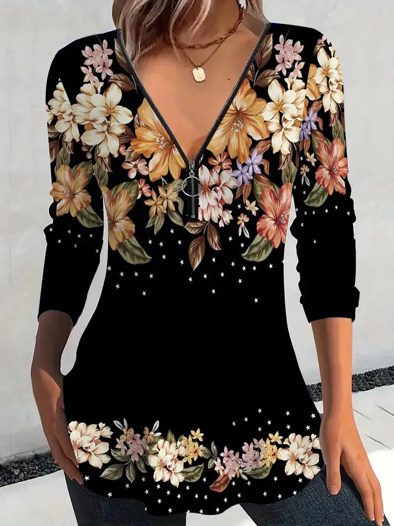 Damen Bluse mit floralem Print und Reißverschluss Heidi-Mode - Image 4