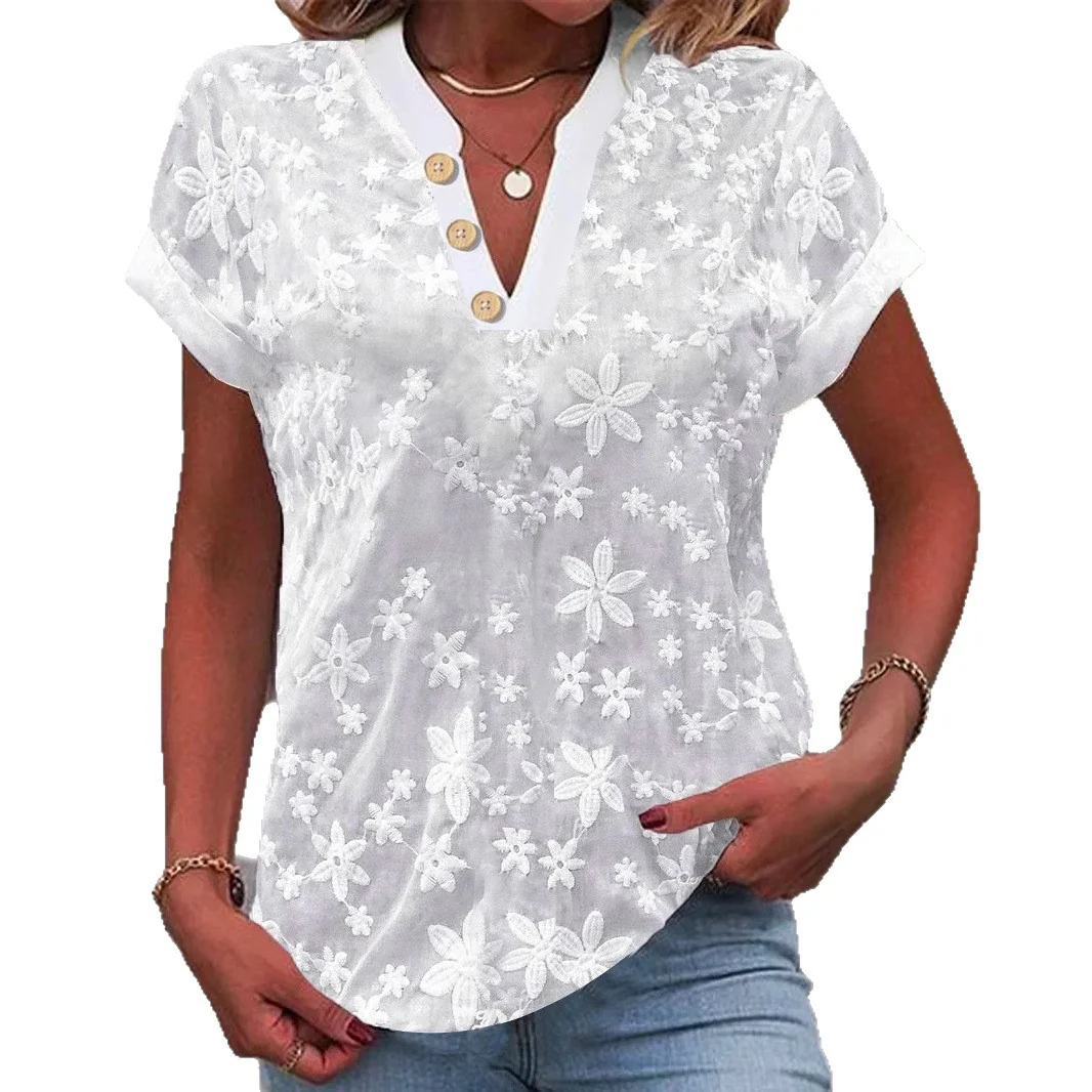 Damen Bluse mit floralem Stickmuster und klassischem V-Ausschnitt Heidi-Mode - Image 6
