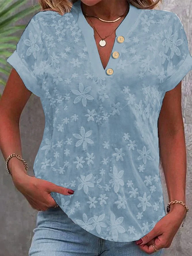Damen Bluse mit floralem Stickmuster und klassischem V-Ausschnitt Heidi-Mode - Image 8