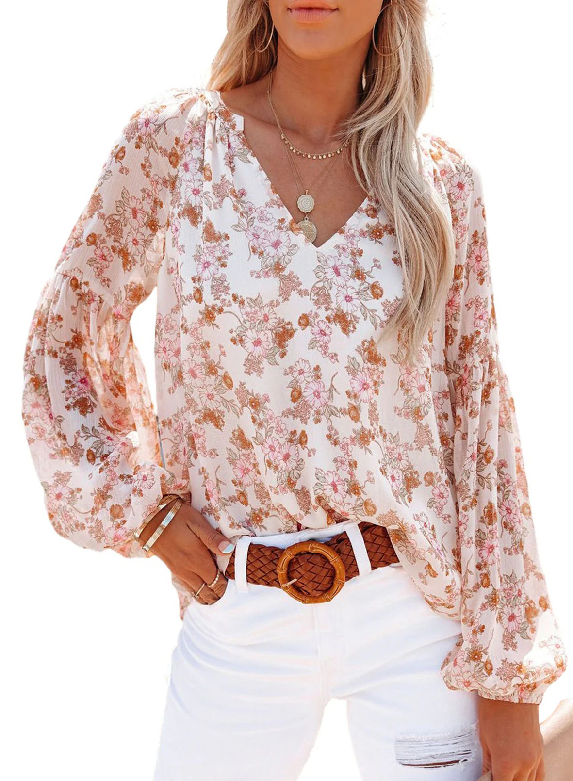 Damen Bluse mit floralen Mustern und V-Ausschnitt Heidi-Mode - Image 7
