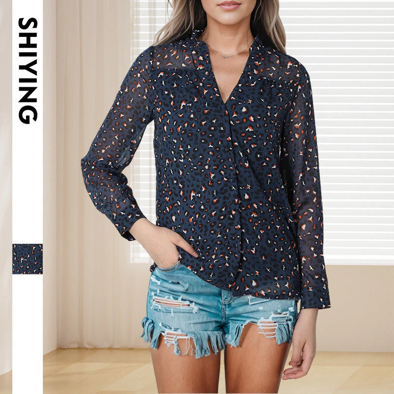 Damen Bluse mit Modischem Leopardenmuster und Exklusivem Rüschenkragen Heidi-Mode