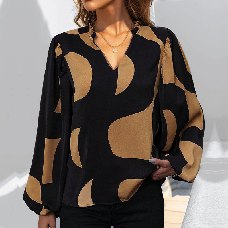 Damen Bluse mit Modischem V-Ausschnitt und Einzigartigem Muster Heidi-Mode - Image 3
